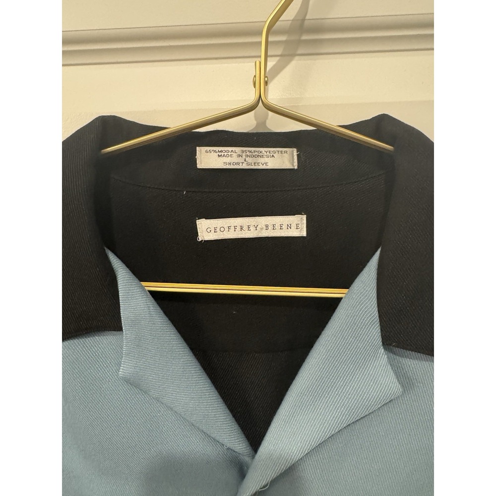 Geoffrey Beene Men's Colorblock Short Sleeve Button Up Shirt Blue Black Large L - Picture 4 of 5